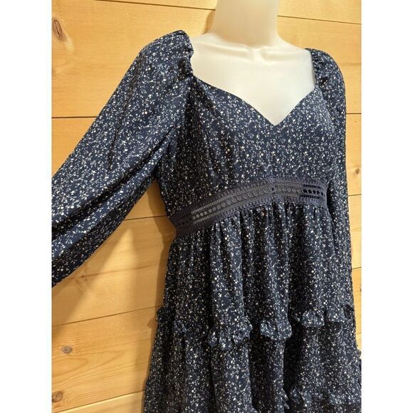 Lulu's Blue White Floral Ruffled Long Sleeve Mini Dress - Picture 2 of 8